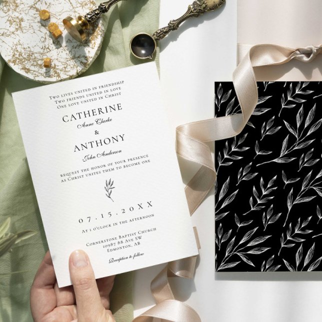 Christian Minimalist Elegant Classic Leaf Wedding Invitation (Creator Uploaded)