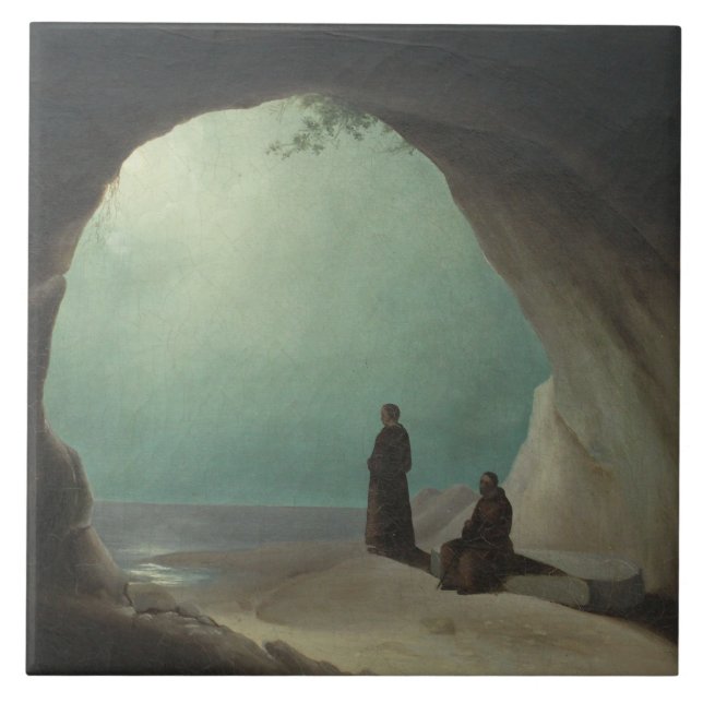 Christian Monks in a Grotto (by Carl Blechen) Tile (Front)