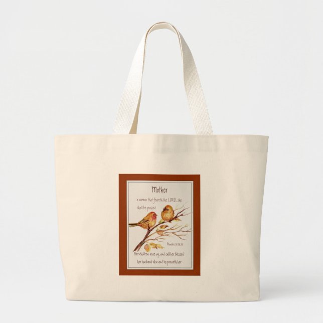Christian Mother Scripture Proverbs 31 Large Tote Bag (Front)