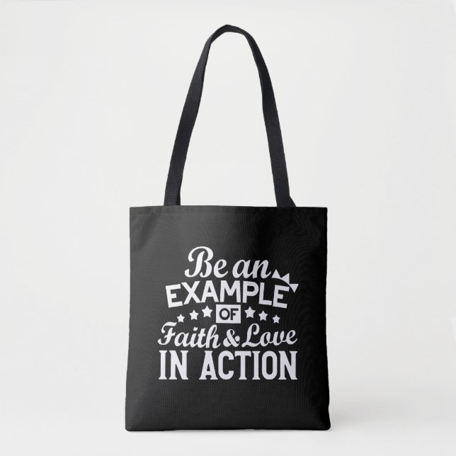 Christian Motivation Design – Faith, Love, and Act Tote Bag (Front)
