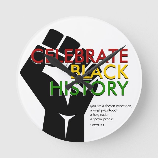 Christian Motivational CELEBRATE BLACK HISTORY Round Clock (Front)