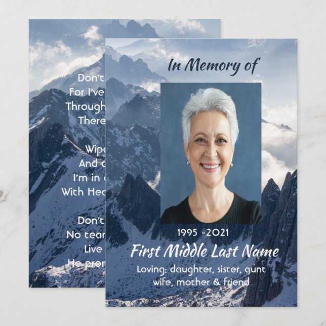 Christian Mountains Alpine Memorial Keepsake Invitation (Front/Back)