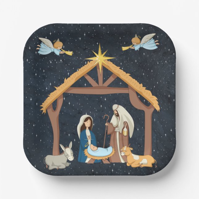 Christian Nativity Christmas Paper Plate (Front)