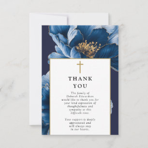 Christian Navy Blue Celebration Of Life Funeral Thank You Card