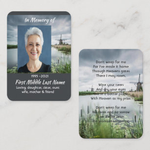 Christian Netherlands Windmill Memorial Keepsake Business Card
