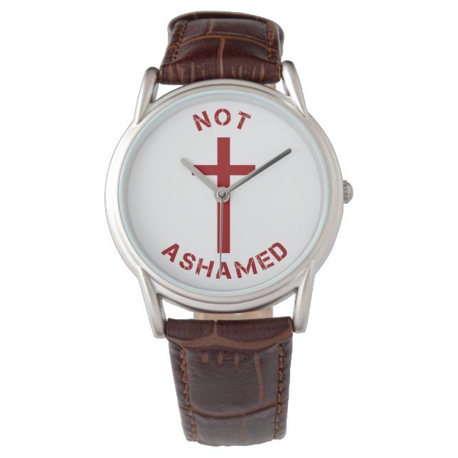Christian Not Ashamed Red Cross Text Design Watch (Front)