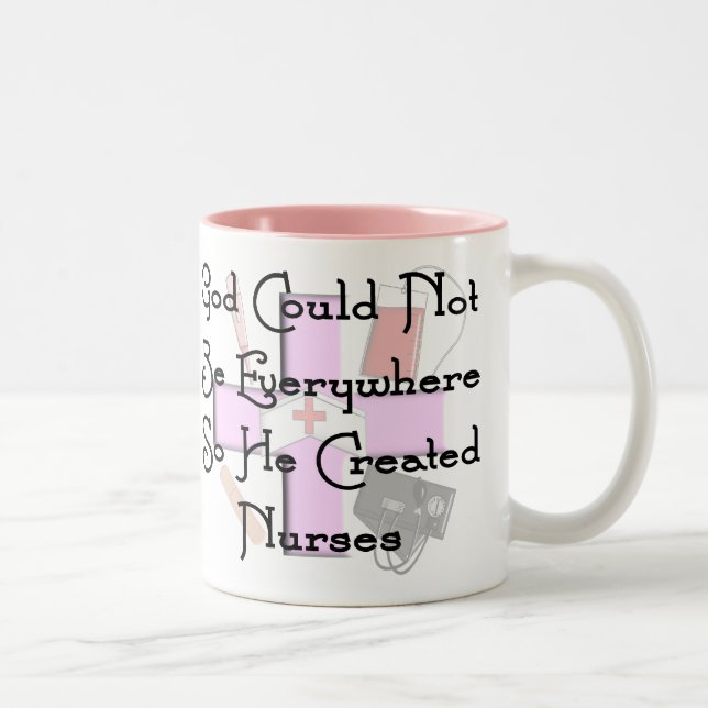 Christian Nurse Gifts "God Could Not Be Everywhere Two-Tone Coffee Mug (Right)
