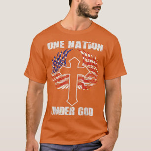 Christian One Nation Under God Cross over USA Flag T-Shirt