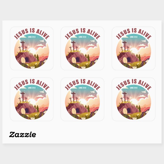 Christian Passover Easter Jesus Empty Tomb & Cross Square Sticker (Sheet)