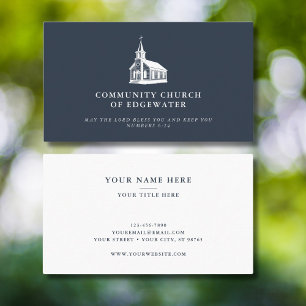 Christian Pastor Minimal Country Church Logo Navy Business Card