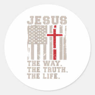 Christian Patriotic Jesus Way Truth Life American  Classic Round Sticker