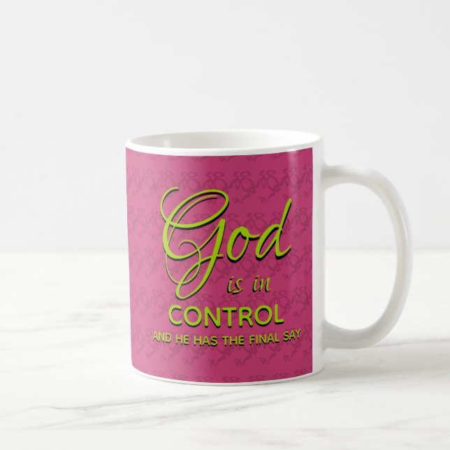 Christian Personalised GOD IS IN CONTROL Pink Coffee Mug (Right)