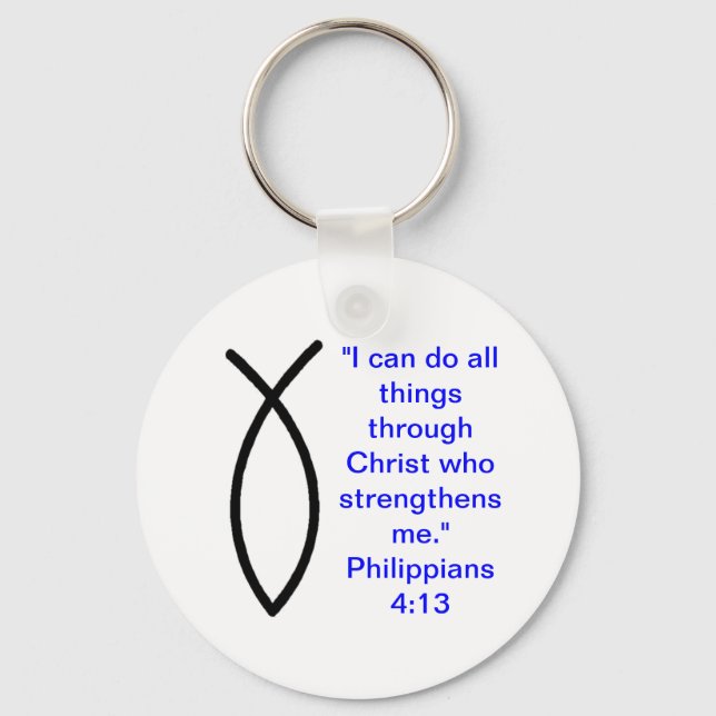 Christian Philippians 4:13 Keychain w/ Ichthus (Front)