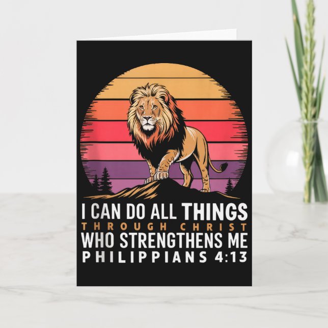 Christian Philippians 4_13 Religious Lion Strength Card (Front)