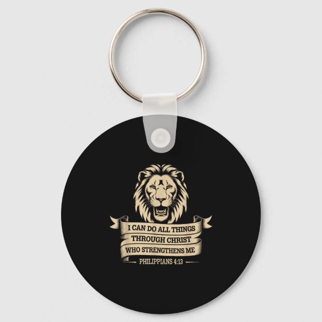 Christian Philippians 4_13 Religious Lion Strength Key Ring (Front)