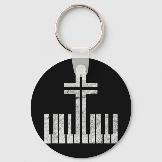 Christian Piano Cross Keyboard Pianist God Jesus M Key Ring (Front)