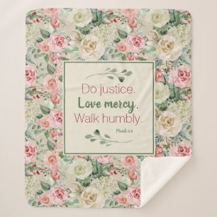 Christian Pink Floral Watercolor Sherpa Blanket