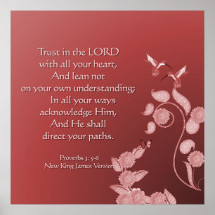 Christian Poster with Scripture Flowers and Birds