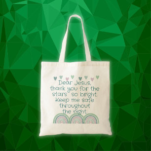 Christian Prayer for kids Green & Pink   Tote Bag