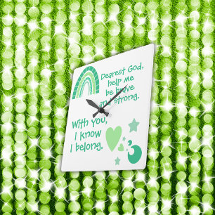 Christian Prayer for kids Green Square Wall Clock