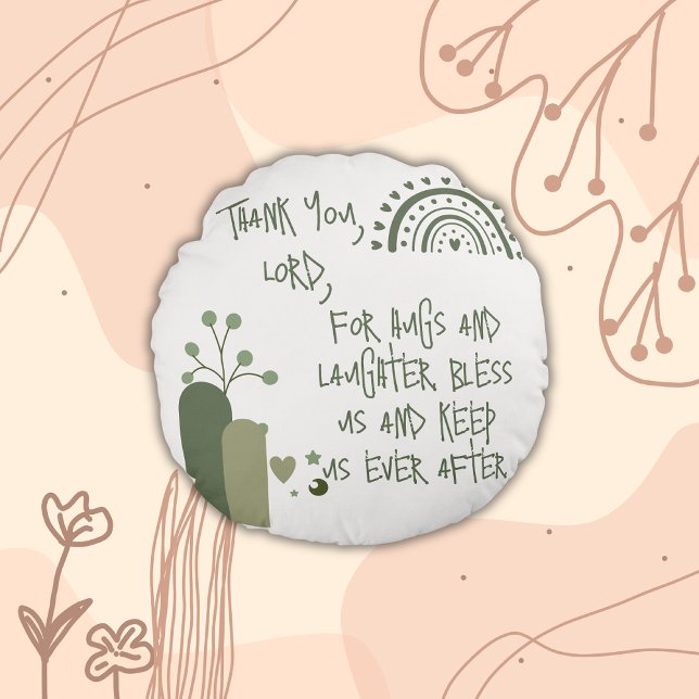Christian Prayer for kids Olive Green | Round Cushion (Creator Uploaded)