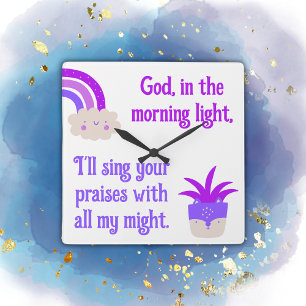 Christian Prayer for kids Purple & Blue Square Wall Clock