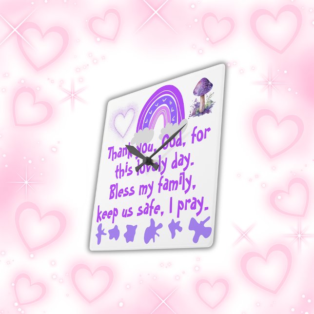 Christian Prayer for kids Purple & Pink | Square Wall Clock (Creator Uploaded)