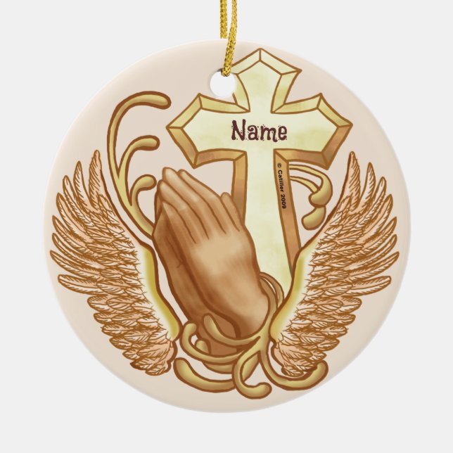 Christian Prayer hands Cross ornament  (Front)