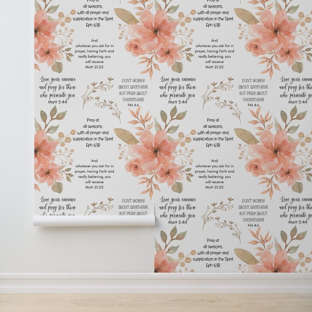 Christian PRAYER Peach Floral Wallpaper (Application)