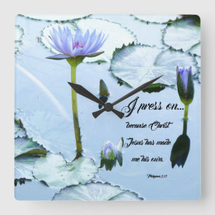 Christian Press On Waterlily Flowers Wall Clock
