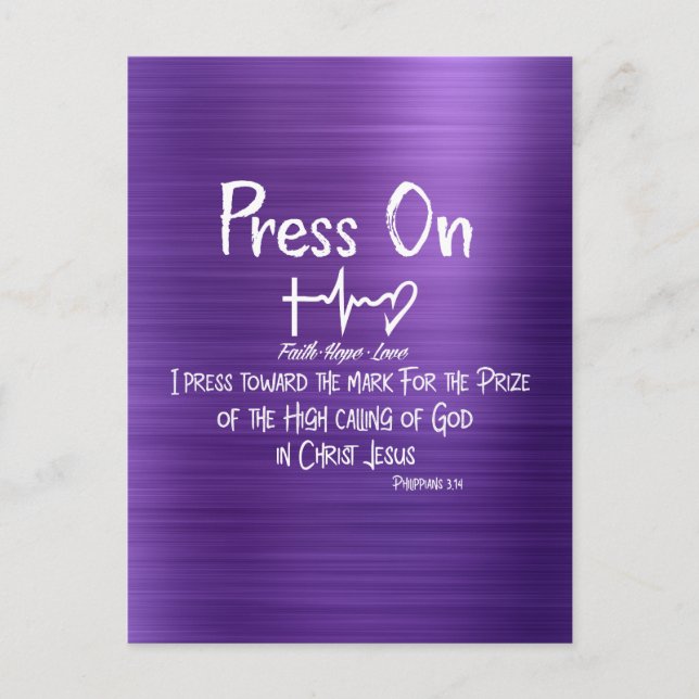 Christian Press On with Philippians Bible Verse Postcard (Front)