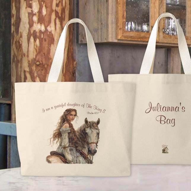 Christian Princess on Horseback Personalise Back Large Tote Bag (Creator Uploaded)