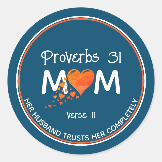 Christian PROV 31 MOM Coral Heart Mother'sDay TEAL Classic Round Sticker (Front)
