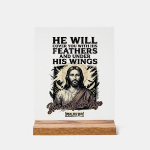 Christian Psalm 91_4 Jesus Vintage Engraving Shirt Acrylic Sign