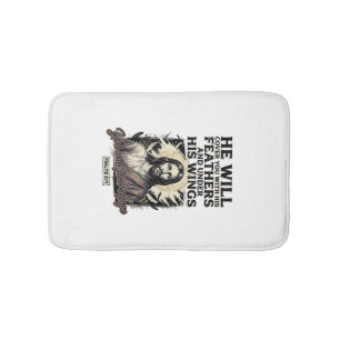 Christian Psalm 91_4 Jesus Vintage Engraving Shirt Bath Mat