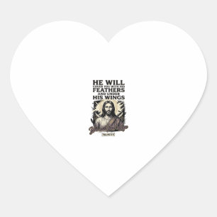 Christian Psalm 91_4 Jesus Vintage Engraving Shirt Heart Sticker