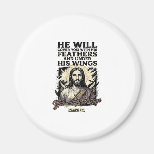 Christian Psalm 91_4 Jesus Vintage Engraving Shirt Magnet