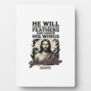 Christian Psalm 91_4 Jesus Vintage Engraving Shirt Plaque