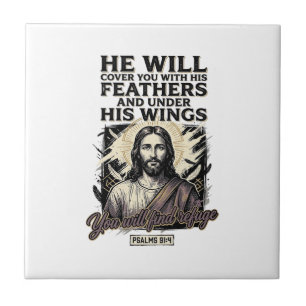 Christian Psalm 91_4 Jesus Vintage Engraving Shirt Tile
