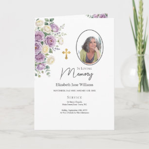 Christian Purple Rose Funeral Order of Service Card
