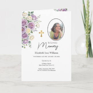 Christian Purple Rose Funeral Order of Service Card