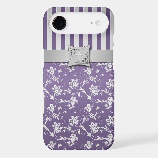 Christian Purple Silver Floral Stripes iPhone 6 ca Case-Mate iPhone Case (Back)