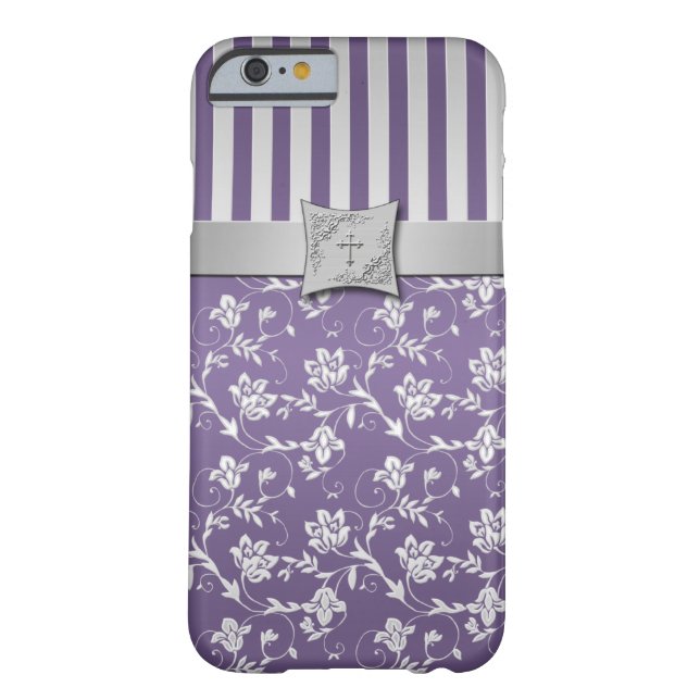 Christian Purple Silver Floral Stripes iPhone 6 ca Case-Mate iPhone Case (Back)