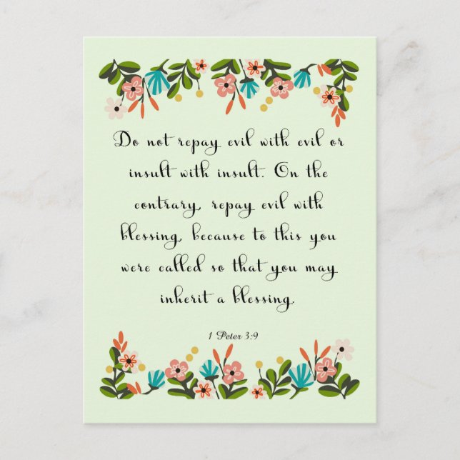 Christian Quote Art - 1 Peter 3:9 Postcard (Front)
