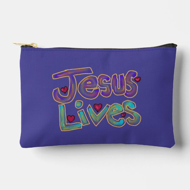 Christian Quote ‘Jesus Lives’ Custom Name Accessory Pouch (Front)