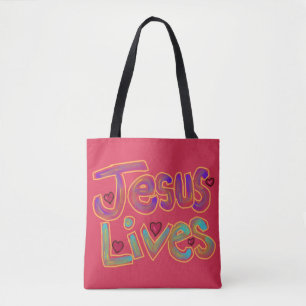 Christian Quote ‘Jesus Lives’ Custom Name Tote Bag