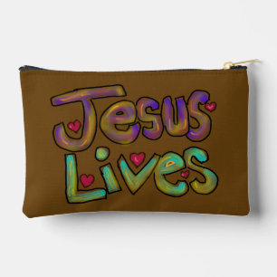 Christian Quote ‘Jesus Lives’ Floral  Accessory Pouch