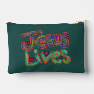 Christian Quote ‘Jesus Lives’ Green  Accessory Pouch