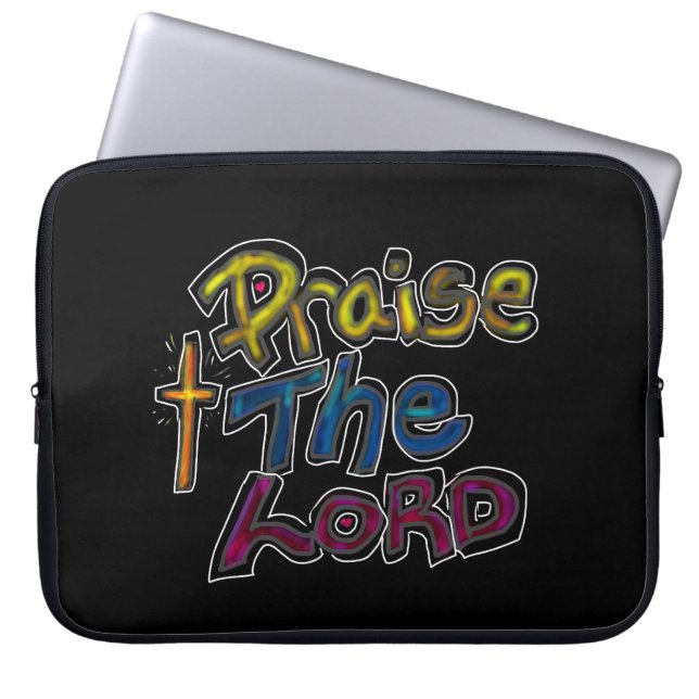 Christian Quote ‘Praise the Lord’ on Black  Laptop Sleeve (Front)