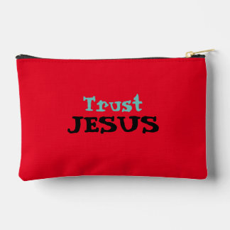 Christian Quote ‘Trust Jesus’ Floral on Red  Accessory Pouch